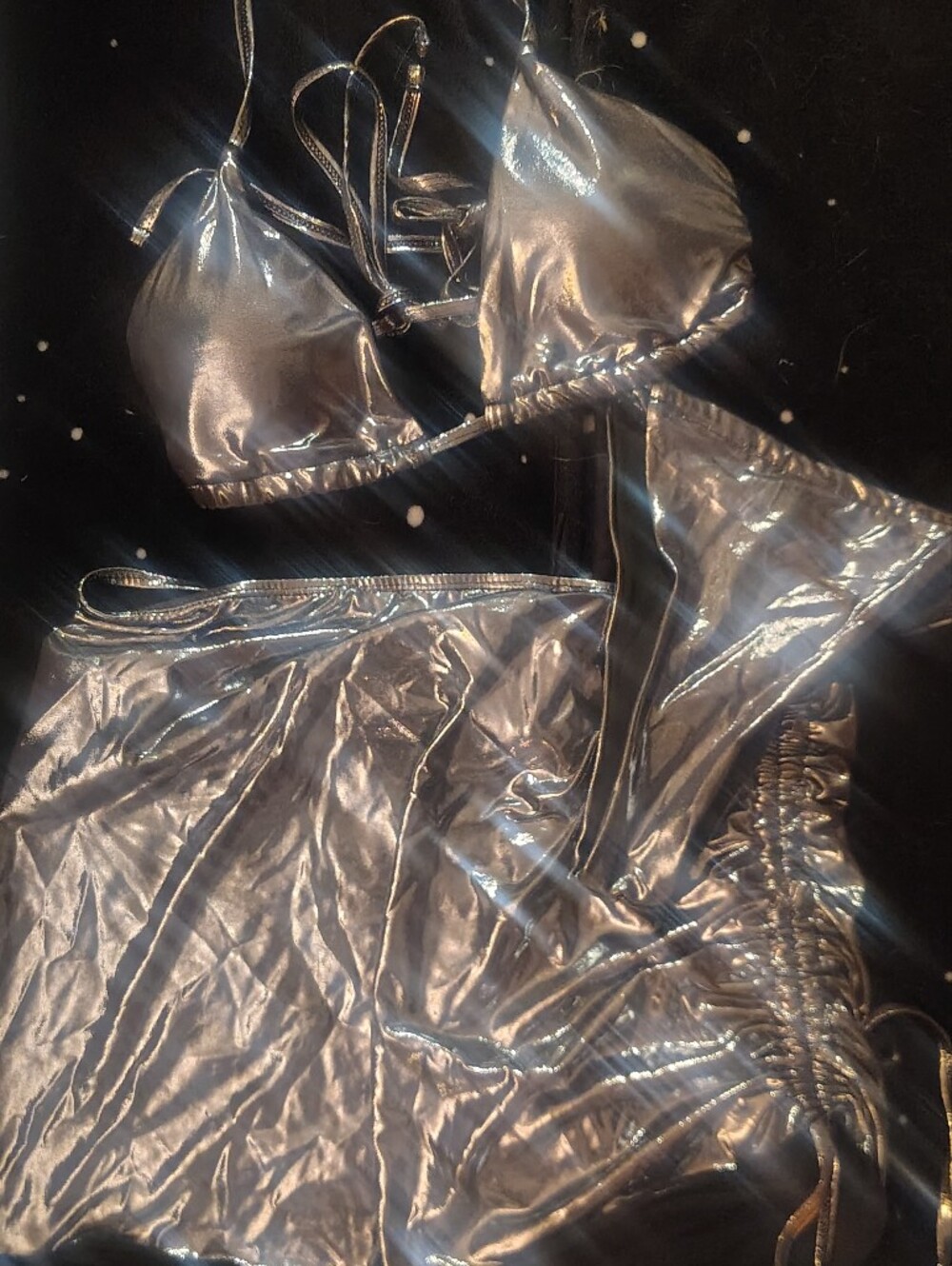 Metallic Silver Bikini Top and Skirt Set
